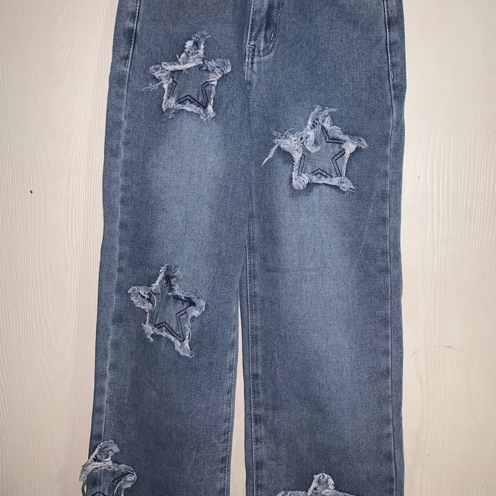 SHEIN Kids Blue Star Patch Jeans